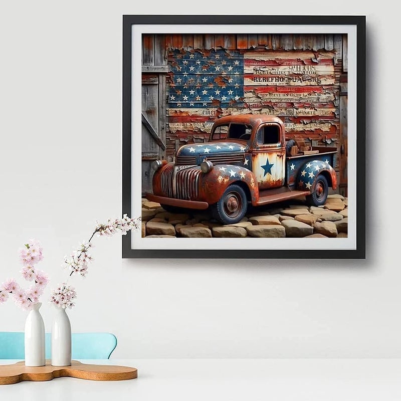 Tiwabb Stamped Cross Stitch Kits for Adults - Truck American Flag Embroidery Kits for Beginners Adults,11 CT Patterns Dimensions Counted Cross Stitch Kits for Arts Craft Kits 14X 14 inch - Image 3